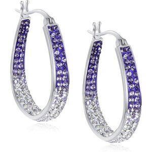 🆕 Women Purple Crystal Hoop Earrings Plated Inside Out Oval Shape Jewelry Gifts
